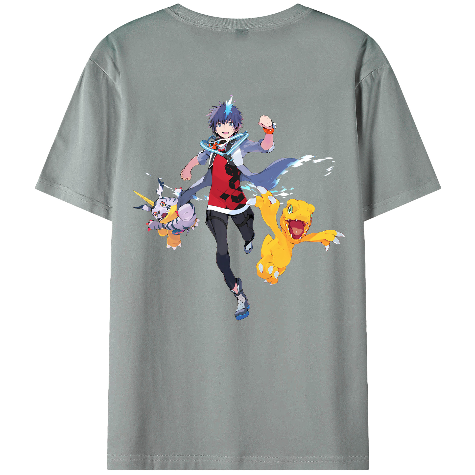 （画像用） Digimon デジタルモンスター/デジモン 綿100％ メンズ半袖Tシャツ（バックプリント） 通気性